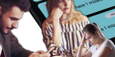man ignoring calls while on a date