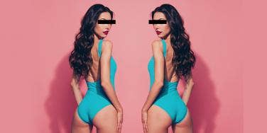 woman in blue bikini, duplicated