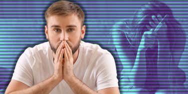 Worried dad and distraught wife with pregnancy test