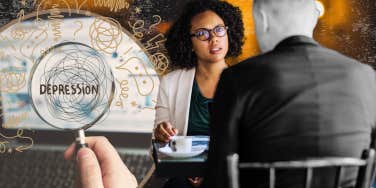 Woman on a date, shocked by her depression
