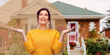 Woman standing in front of her homes doorstep 