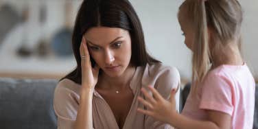 stressed mother and daughter