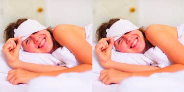 woman waking up happy