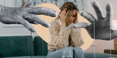 Woman sad on couch