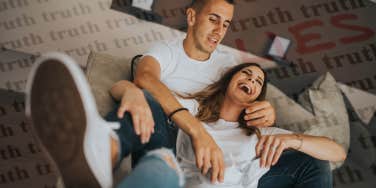 happy couple surrounded by truth and a big LIE