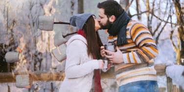 Couple kissing in the winter