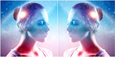 doubled image of a woman in a nebula 