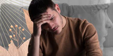 Depressed man sitting on couch