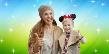 woman with child in disney ears