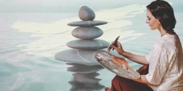 Emotionally balanced woman, painting 