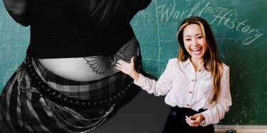 World History teacher speaking to her students about certain tattoos