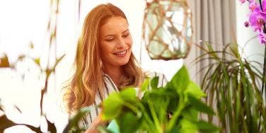 woman watering houseplants