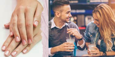 Woman's fingernails and couple on a first date 