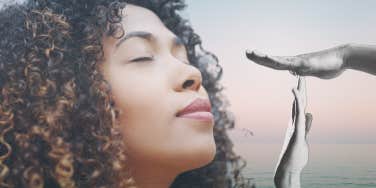 Woman taking a timeout and deep breath 