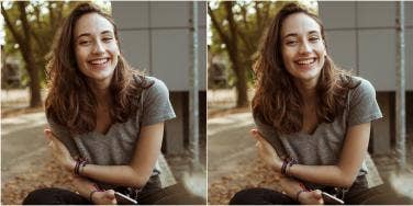 mirrored image of happy woman