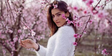 woman with cherry blossoms
