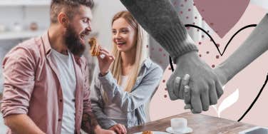 Woman feeding her boyfriend a croissant