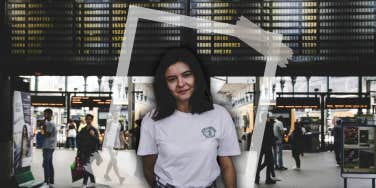 Woman with her suitcase at the airport