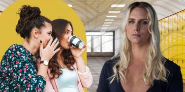 girls gossiping at transgender woman