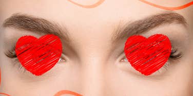 Woman's eyes with hearts