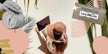 career woman remote working on the beach, on her own time