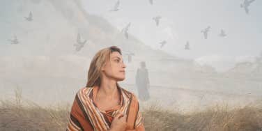 Woman on beach--letting go