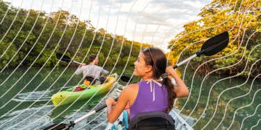 Couple kayaking together