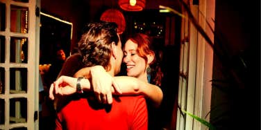 happy couple embracing