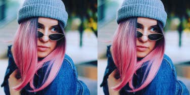 woman in sunglasses with colored hair