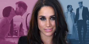 Picture of Meghan Markle in between two images of Meghan and Prince Harry