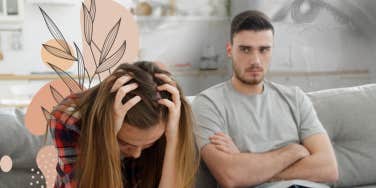 Woman stressed out next to man