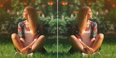woman meditating on grass