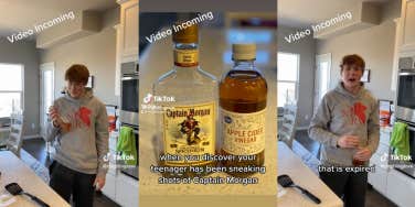 Teen son drinking apple cider vinegar