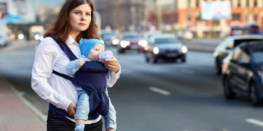 woman outside with baby