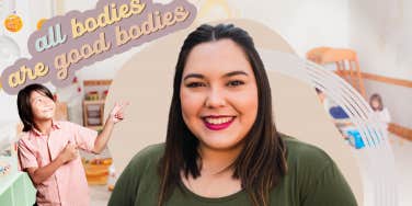 Plus size teacher, kindergartener learning all bodies are good bodies