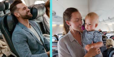 mom, dad, kids, plane, travel, childcare 