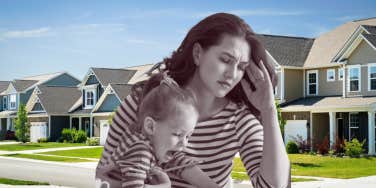 struggling mom, children, houses 