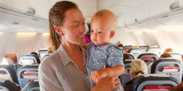 Mom and toddler on an airplane