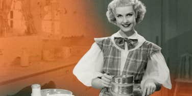 retro woman cooking in the kitchen