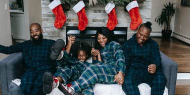 family on the couch at Christmas 