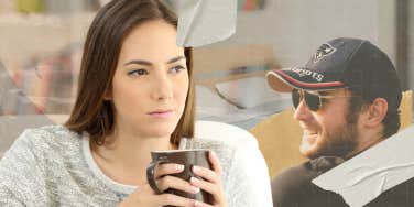 Woman drinking coffee and thinking