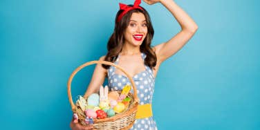 woman holding naughty easter basket