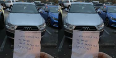 Note left on car about parking job