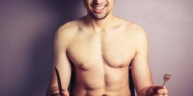 photo of naked man from half-up