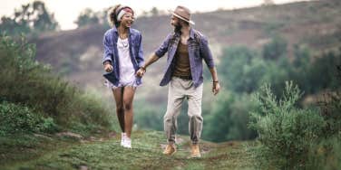 happy couple on a hike