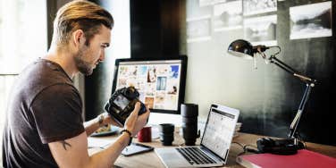 Man editing photos on computer