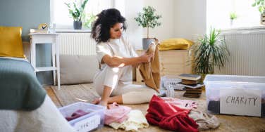 woman sorting clothes 