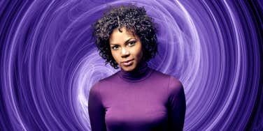 woman in purple with purple background
