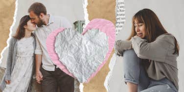 Woman crying and happy couple