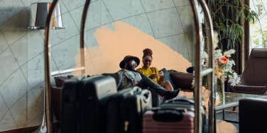 Couple in hotel lobby